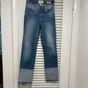 Frame Denim Light Blue Le High Straight Wide-Cuff Jeans